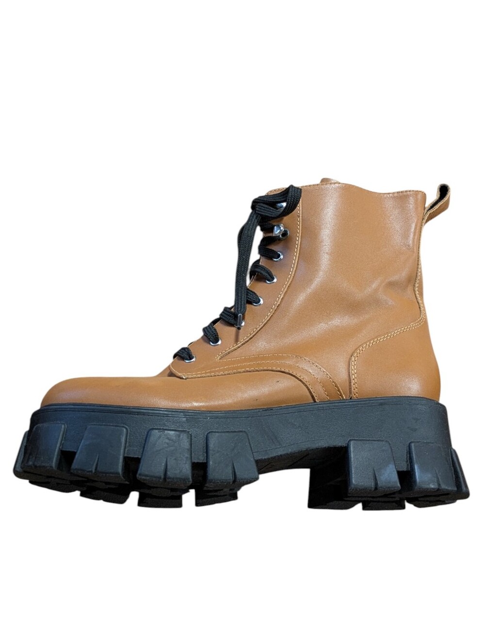 Marc Fisher Happy Lug Sole Combat Boots Cognac Leather Size 9 - Picture 6 of 11